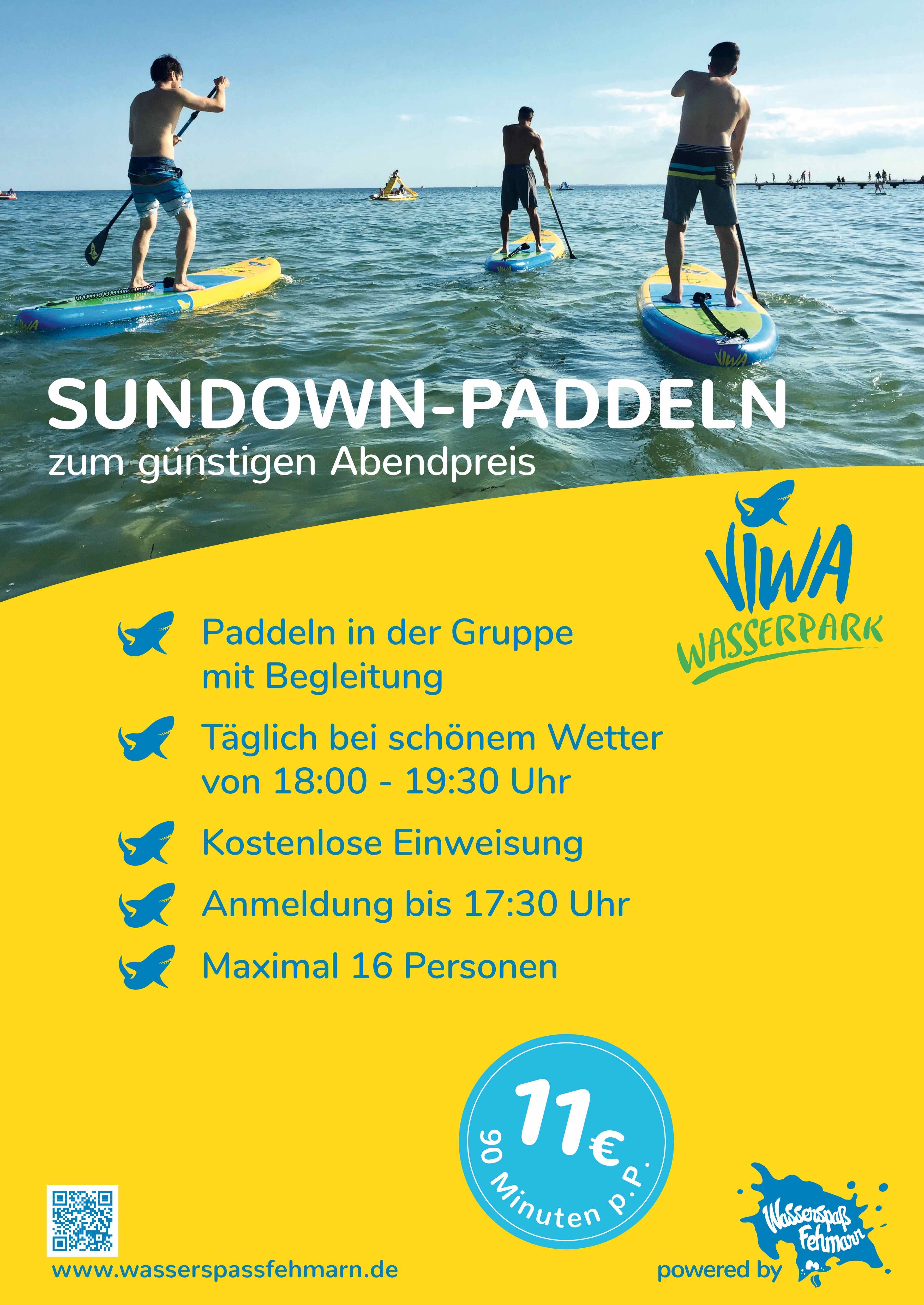Sundown paddeln Sonderangebote Fehmarn Südstrand SUP Tretboote Wasserpark